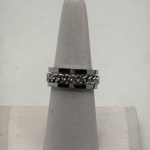 NWOT Size 9 Stainless Steel fidget spinner band with chain - Picture 1 of 4